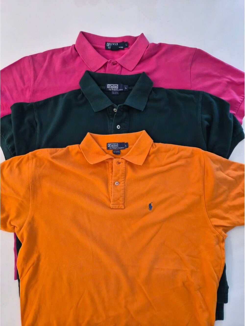 Polo Ralph Lauren Mens Polo Shirt Bundle Size L Orange Green Pink Cotton Lot 3